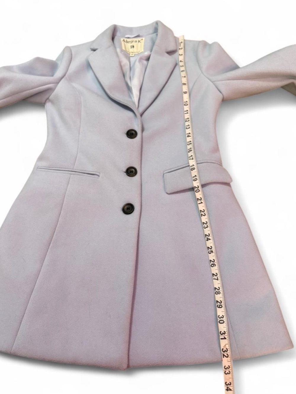Allegra K Light Blue Single-Breasted Pea Coat - Picture 6 of 8